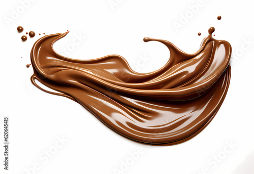 melted chocolate splash on a white background, captured in realistic color, a testament to sweet indulgence, generative ai.