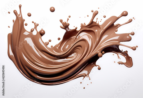 melted chocolate splash on a white background, captured in realistic color, a testament to sweet indulgence, generative ai.