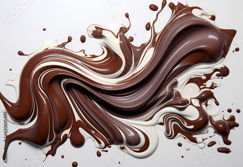 melted chocolate splash on a white background, captured in realistic color, a testament to sweet indulgence, generative ai.