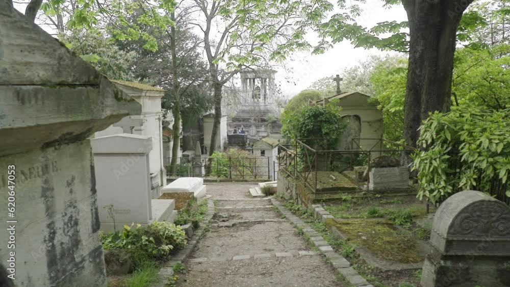 graves at famous Pere Lachaise cemetery in Paris, France graves at famous Pere Lachaise cemetery in Paris, France