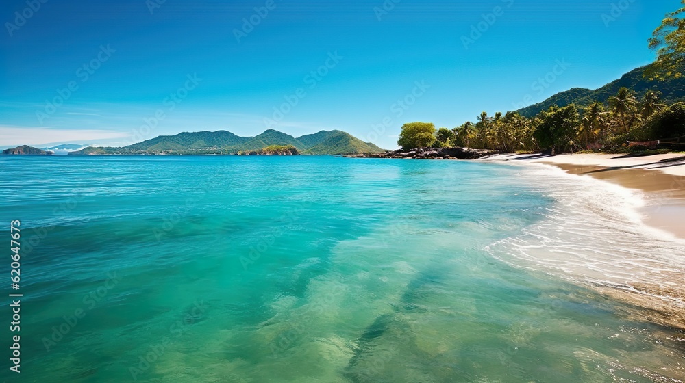 Fototapeta premium Seaside Landscape with Clear Waters and Sandy Beach