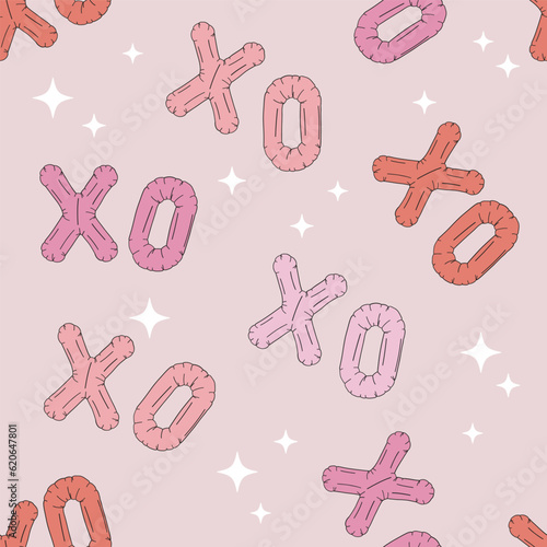 Hugs and kisses xoxo air balloon vector seamless pattern. Romantic Valentines Day decor background. photo
