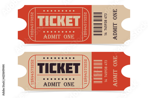 Two Retro Ticket templates. Vector hand drawn illustration in red, beige colors