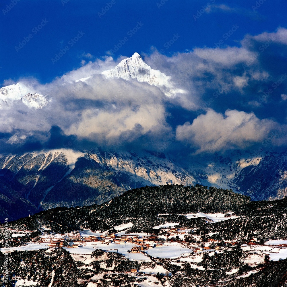 holy Tibetan snow mountain in winter