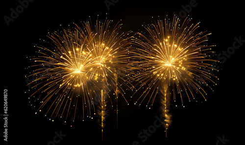 Party New Year design  Golden Shining Fireworks with golden stars. All light effects  stars isolated and grouped. Shining elements 2024. Holiday fireworks. golden Firework on black background Festive 