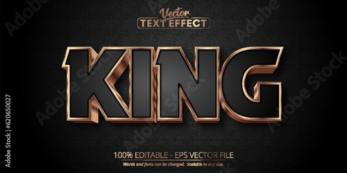 King text, luxury rose gold editable text effect on black textured background