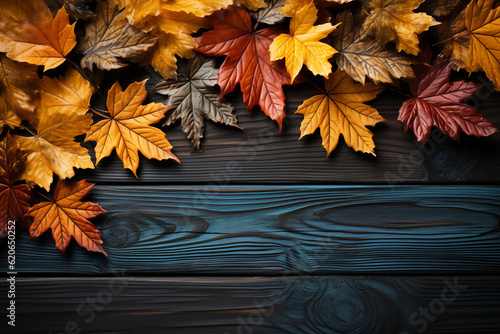 autumn leave on different  colours on wooden background