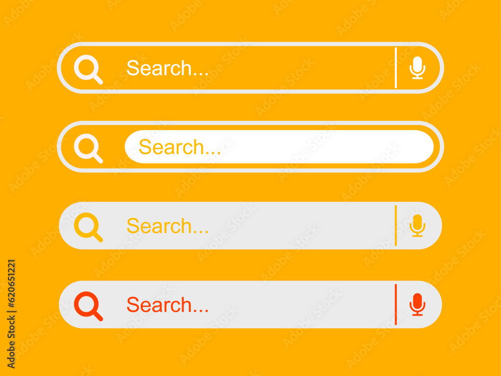 Search bar collection for UI UX design and web site templates isolated on orange background. Search bar collection for UI UX design and web site templates isolated on orange background.