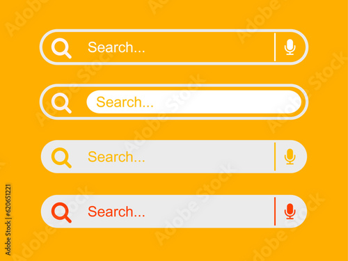 Search bar collection for UI UX design and web site templates isolated on orange background.