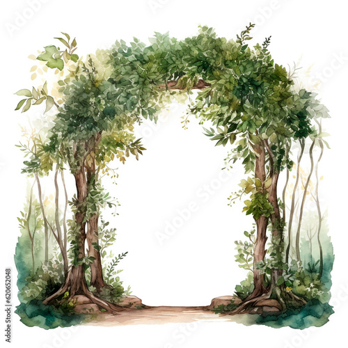 Watercolor wedding arch landscape, wedding venue design, rustic wedding, invitation background, arches, garden, greenery, flowers, marriage, engagement, outdoor photo
