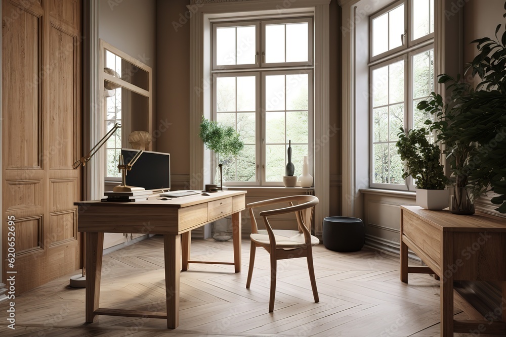 Fototapeta premium Minimalist dark gray office space with a sophisticated and chic design generative ai