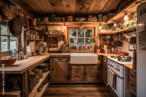 A cozy and rustic cabin-style kitchen.Generated AI