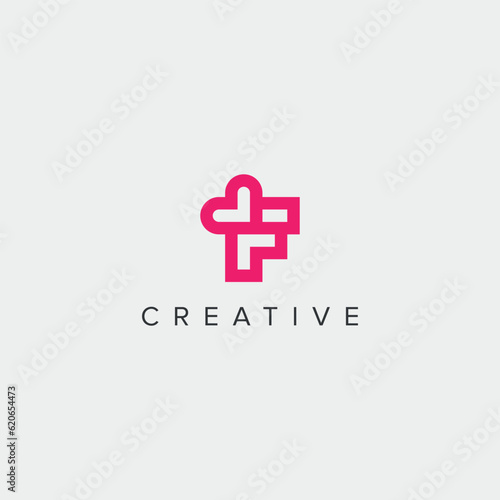 Abstract letter F heart logo vector symbol. Valentines day ribbon logotype concept.