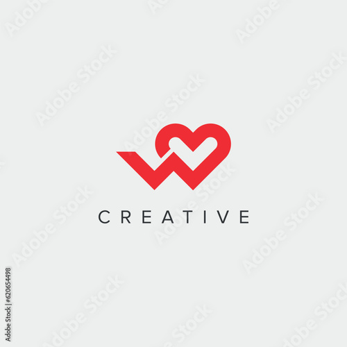 Abstract letter W heart logo vector symbol. Valentines day ribbon logotype concept.