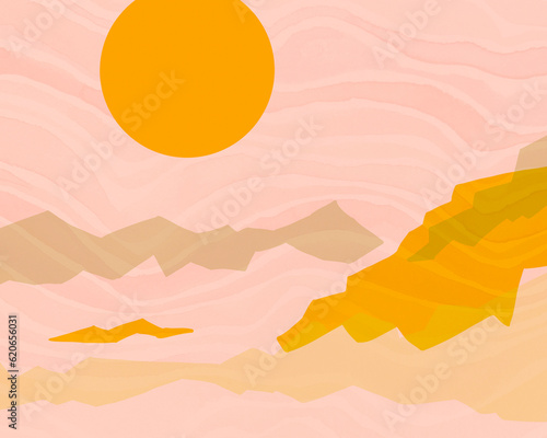Yellow and pink landscape art
