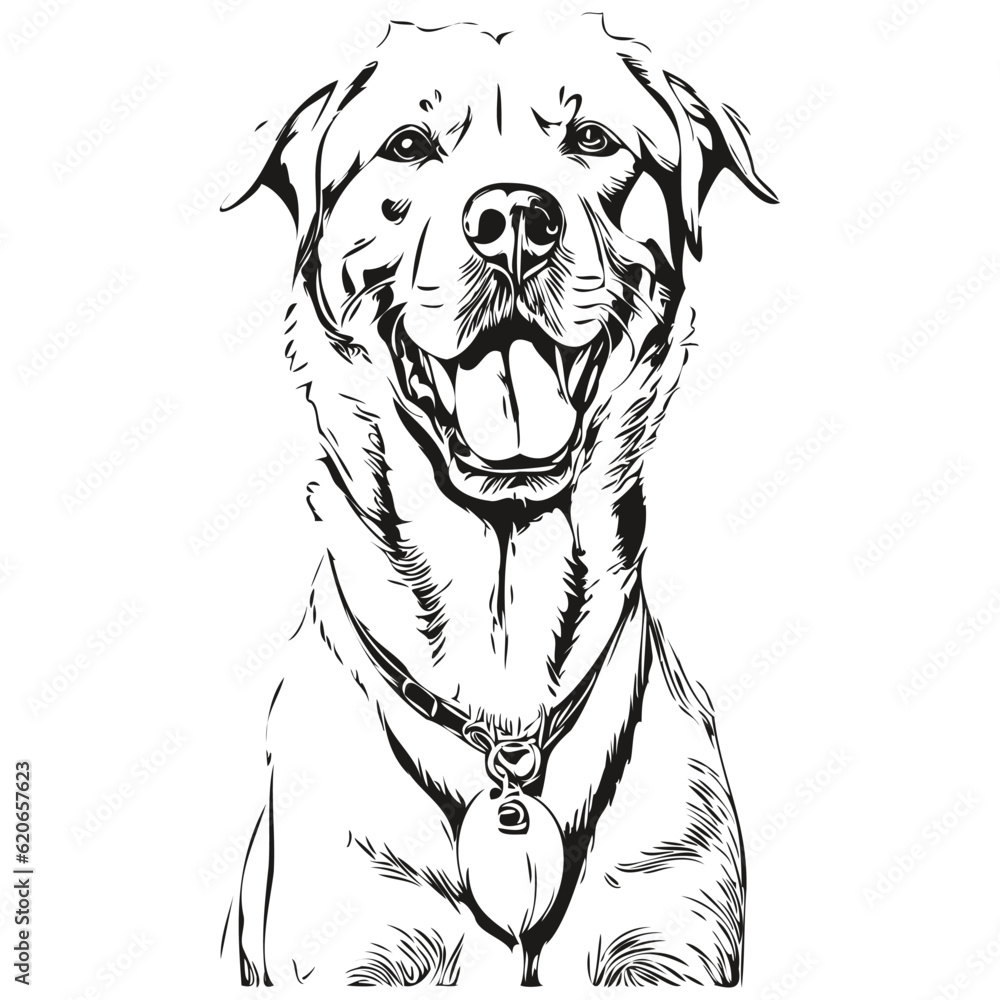 Dogo Argentino dog vector face drawing portrait, sketch vintage style transparent background