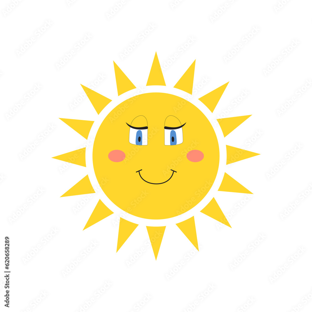 Cute cartoon smiling sun isolated on a white background