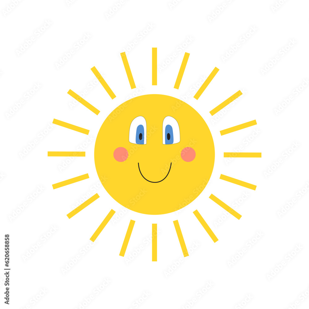 Funny sun icon illustration isolated on white background. Flat style. Vector template Funny sun icon illustration isolated on white background. Flat style. Vector template