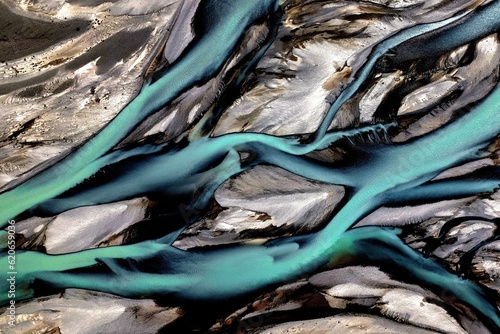 Aerial Turquoise Abstract of river braids photo