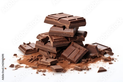 chocolate pieces isolated on white, chocolate, white background
