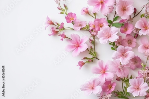 Pink Flowers Composition on White Background - Created with Generative AI Tools