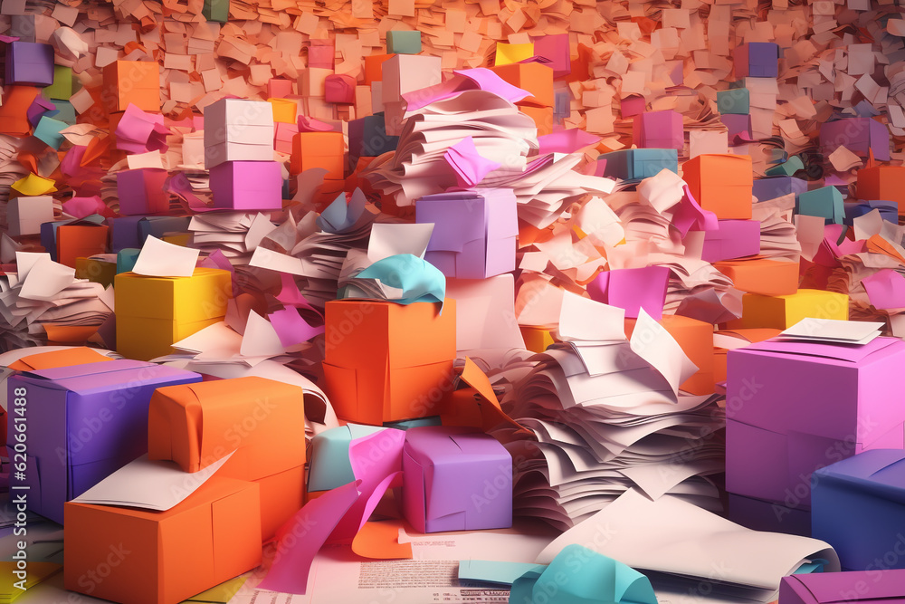 messy paper notes piled up rendering minimal background Stock Photo ...