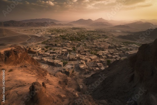 View of Hegra in Saudi Arabia. Generative AI photo