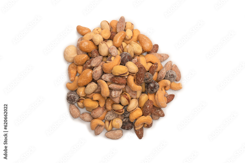  A group of almonds, pistachios, walnuts, macadamia, cashews.