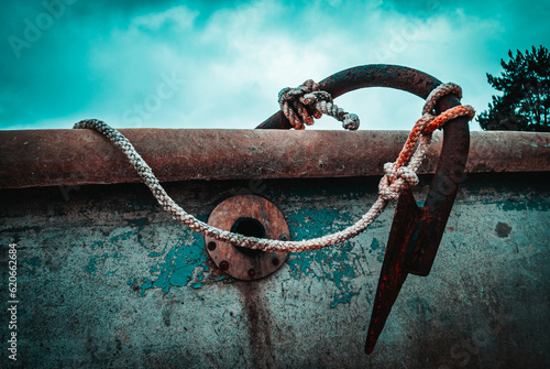 old rusty anchor on the pier