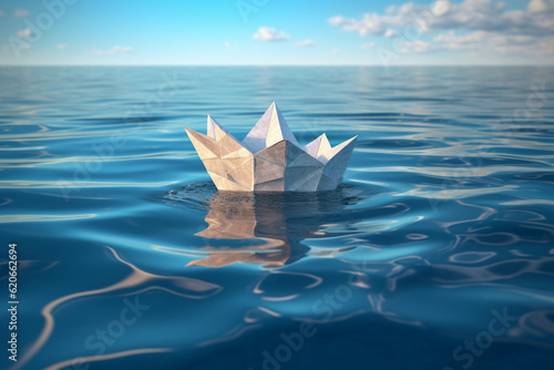paper ship at sea rendering minimal background