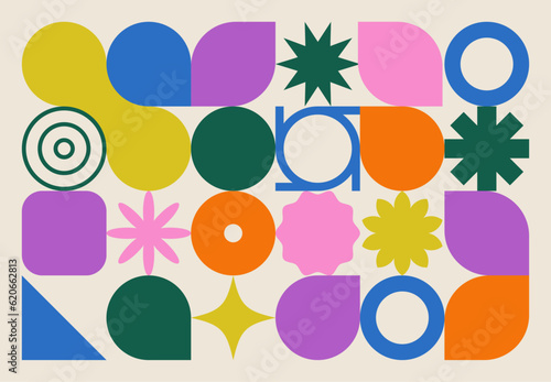 Abstract background with geometric and colorful shapes. Trendy geometric pattern. Flat vector illustration with circles for cover, poster, card, print, banner, packaging or branding.