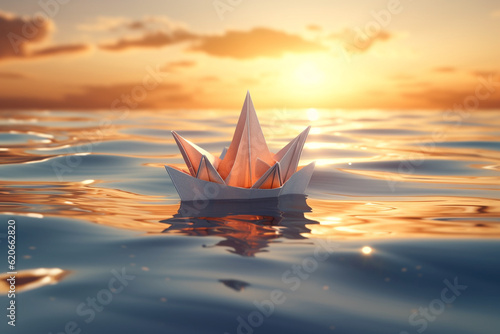 paper ship at sea rendering minimal background