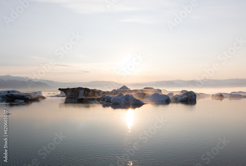 Iceland landscape summer  frog glacier lake ice cubes