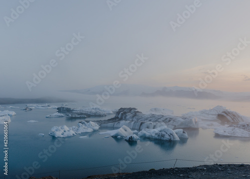 Iceland landscape summer  frog glacier lake ice cubes