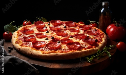 Pizza de pepperoni em fundo escuro