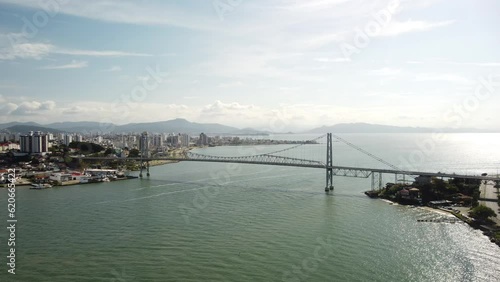 Aerial view of Hercilio Luz bridge in Brazil