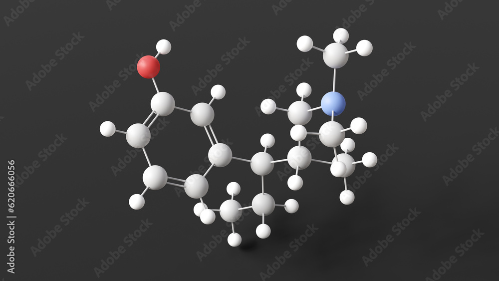 tapentadol molecule, molecular structure, opiate agonists, ball and