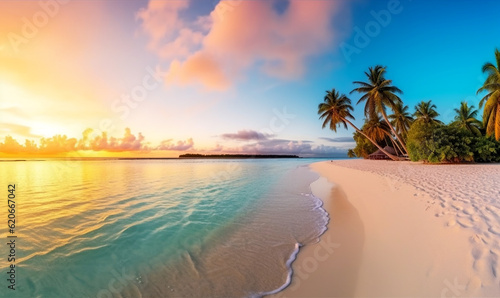 Sonnenuntergang am tropischen Strand, generative AI