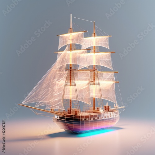 Sailing ship icon colorful transparent plastic industrial clean design. With colorful background, Generative AI photo