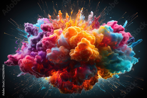 Fotografiet Illustration of a brain exploding in colors, symbolizing mind blown concepts