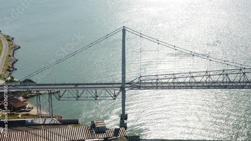 Aerial view of Hercilio Luz bridge in Brazil