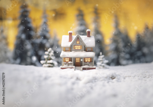 a small house in the snow