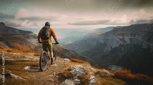 Mountain bike. Sport and healthy life. Extreme sports. Mountain bicycle and man. Life style outdoor extreme sport. Generative AI