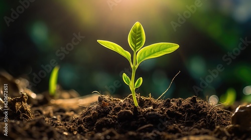 Developing plant, New life idea. Fresh, seed, image with a modern agricultural theme. Agriculture plant seeding growing step concept. Generative AI 