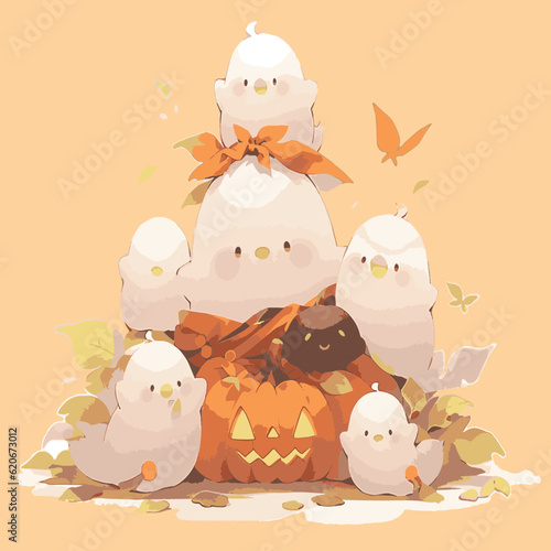 chicken cute white ghosts halloween generative ai 