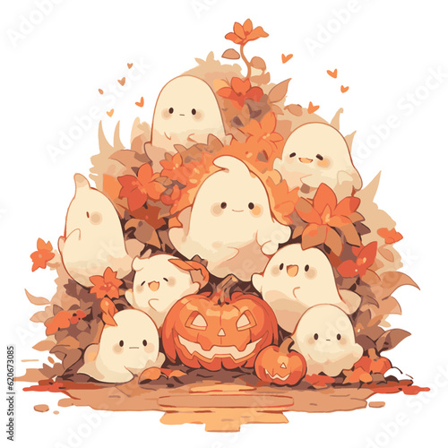 cute white ghosts halloween generative ai