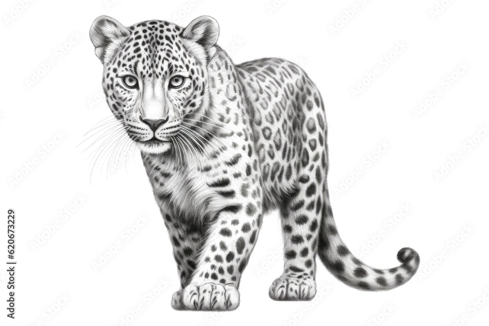 Obraz premium Cute Leopard drawing on white background - generative AI
