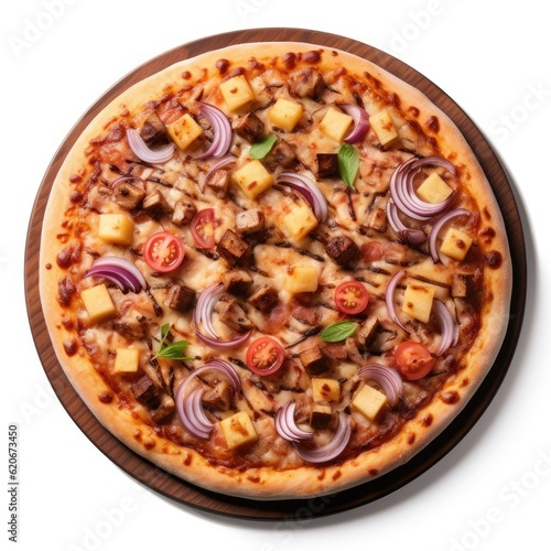 Vegetable Pizza isolated on white (generative AI)