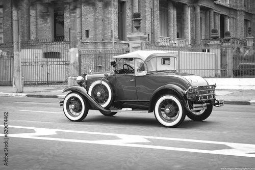 Ford Model A Deluxe Cabriolet photographed in black and white