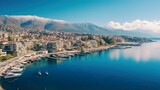 Perfect spring cityscape of Saranda port. Picturesque Ioninian seascape. Bright morning scene of Albania, Europe. Traveling